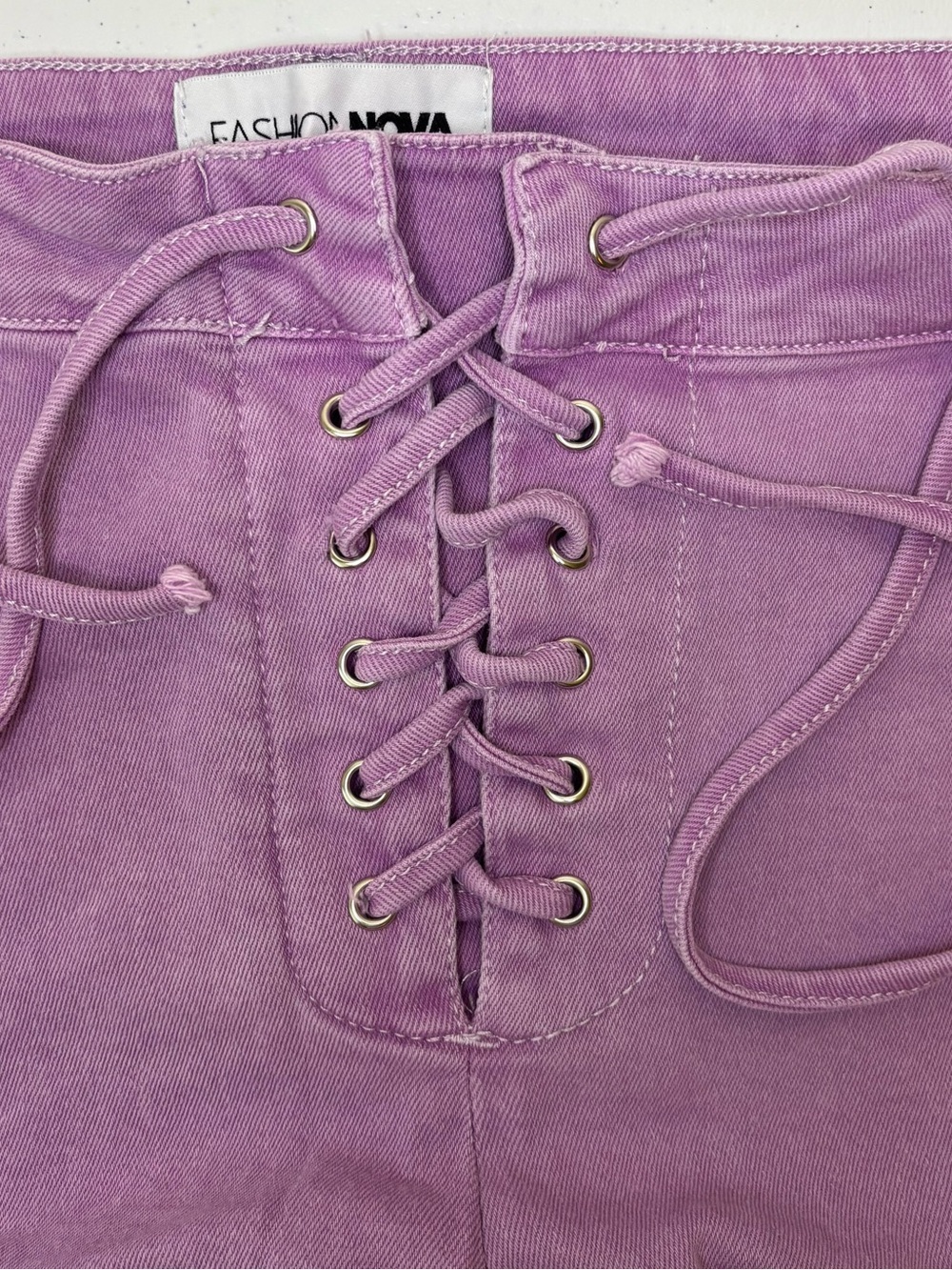 Fashion Nova Lavender Lace Up High Waist Boot Cut Jeans Purple Denim Y2K - Picture 4 of 6